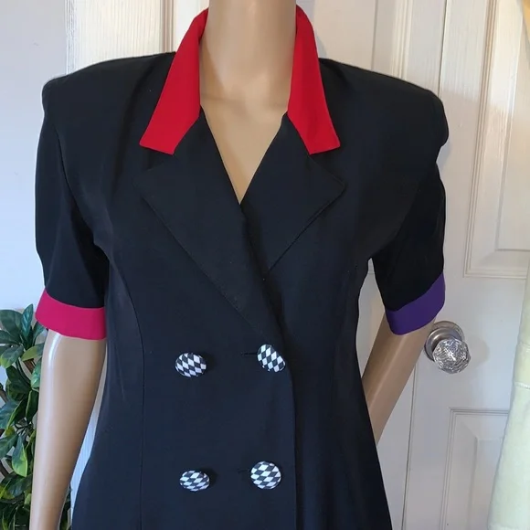 Vtg 80’s mini DRESS purple red black short sleeve New Wave S M - Picture 4 of 10